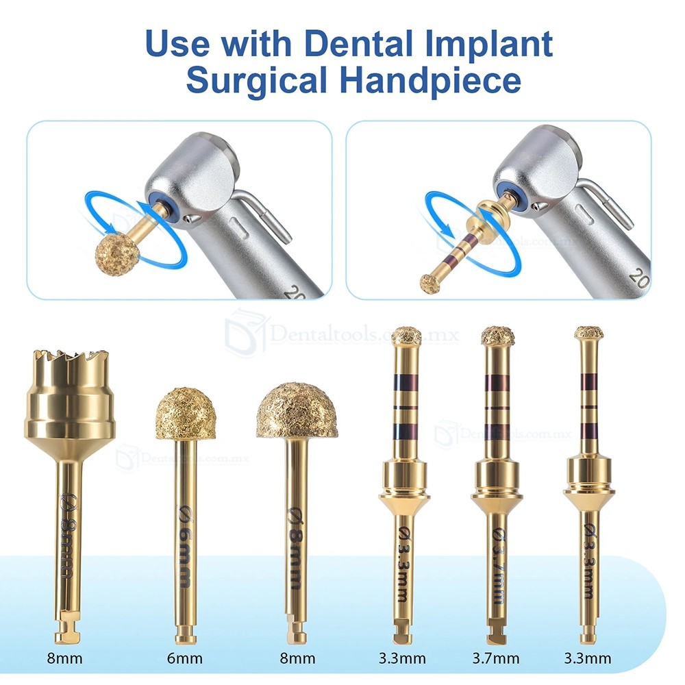 Set de 6 Piezas Kit de Fresas con Recubrimiento de Diamante para Elevaci&oacute;n Sinusal Externa